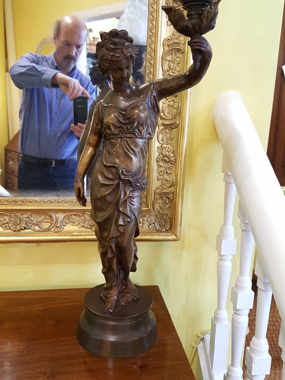 Pair of French Early 20thC Bronze Figural Table Lamps View II