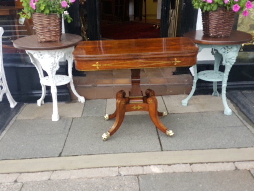 Regency Brass Inlaid Rosewood Card Table View II