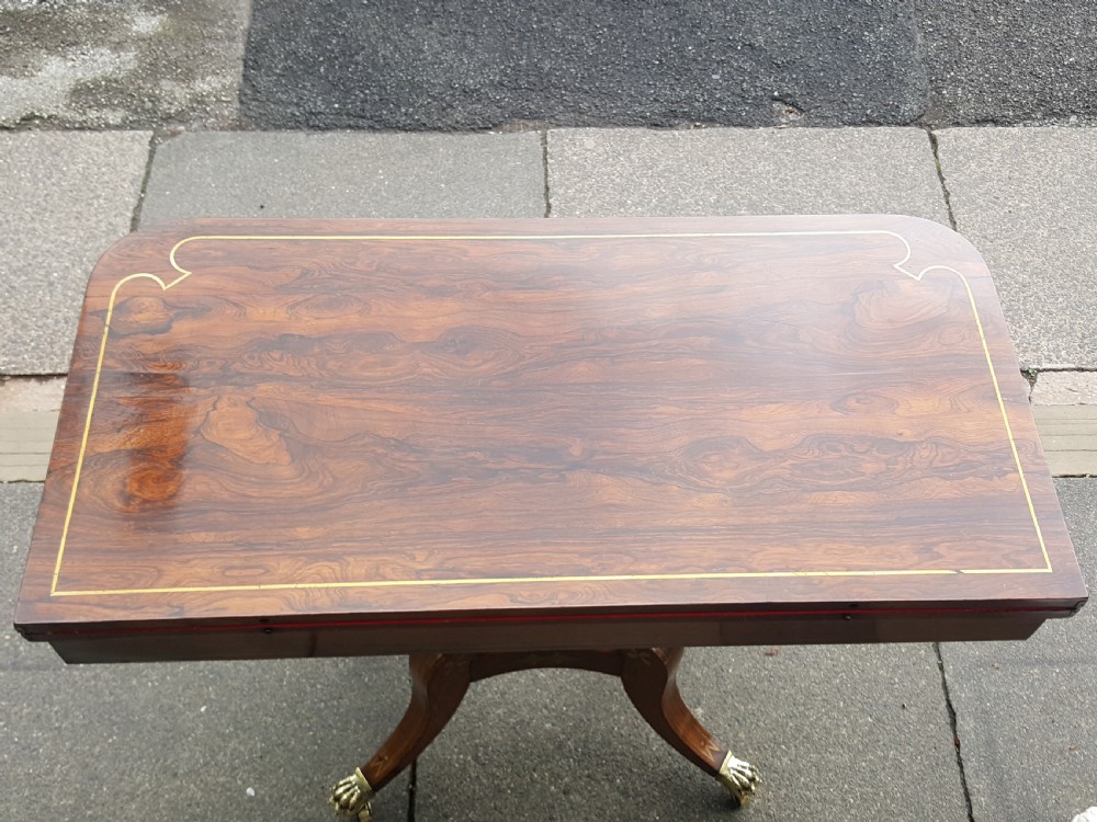 Regency Brass Inlaid Rosewood Card Table View III