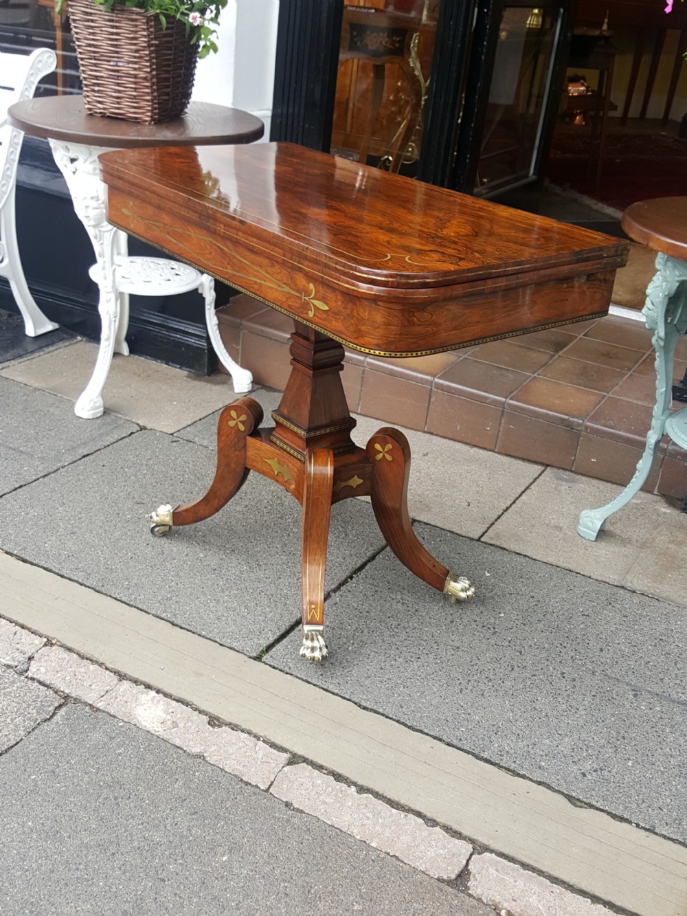 Regency Brass Inlaid Rosewood Card Table View IV