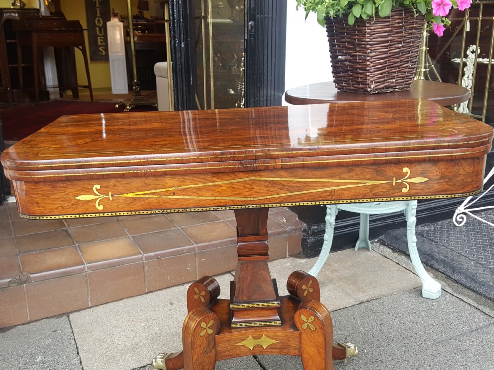 Regency Brass Inlaid Rosewood Card Table View VIII