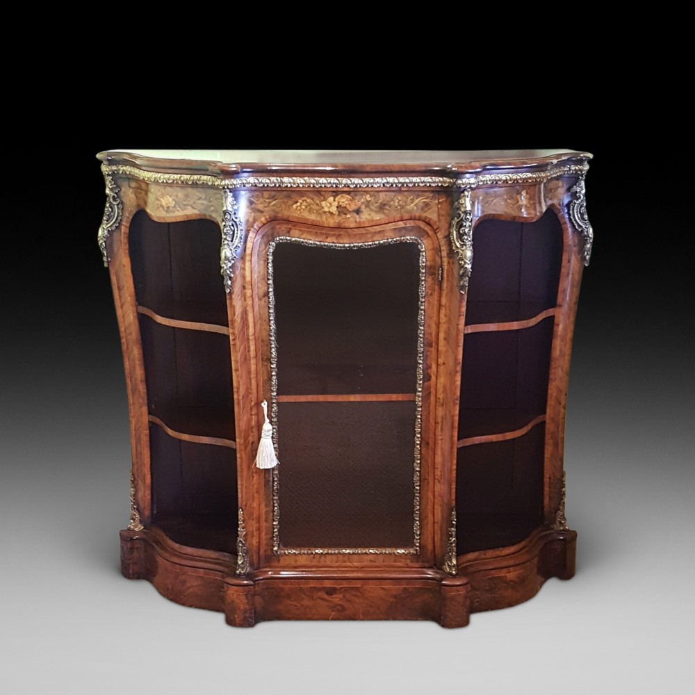 Victorian Burr Walnut Serpentine Shaped  Pier Cabinet