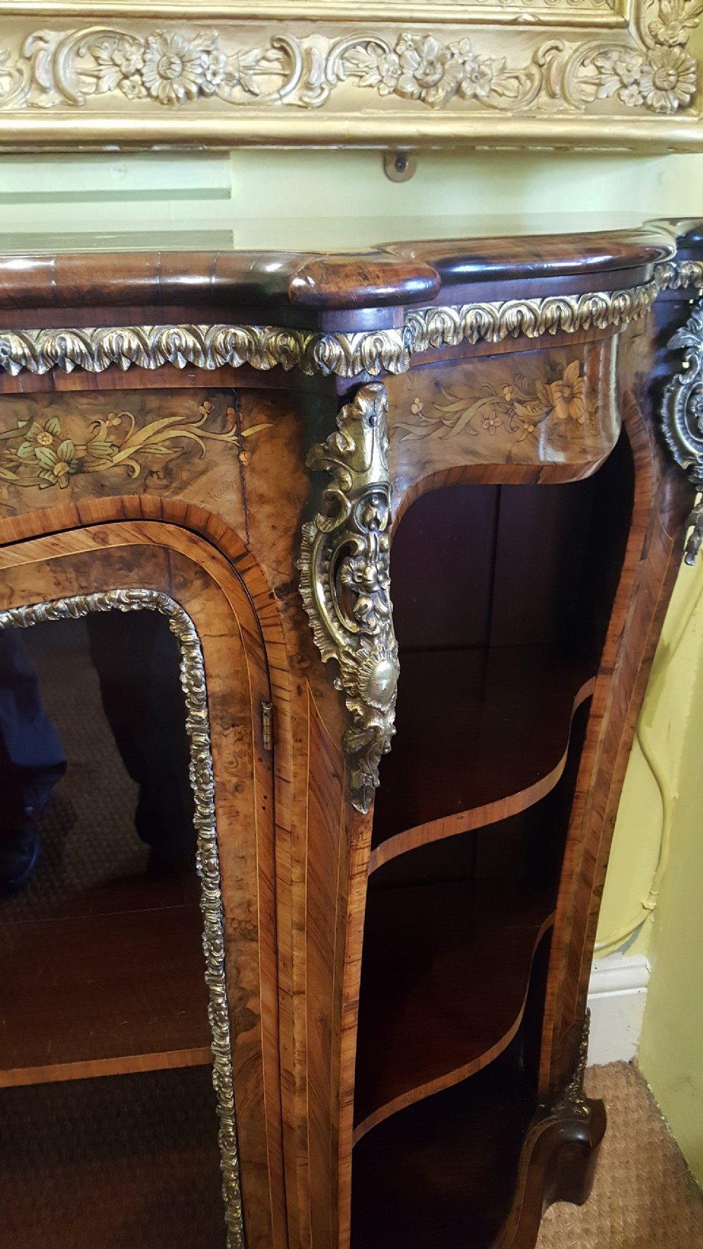 Victorian Burr Walnut Serpentine Shaped  Pier Cabinet View III