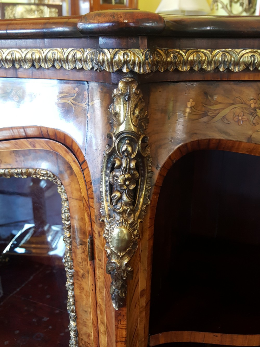Victorian Burr Walnut Serpentine Shaped  Pier Cabinet View V