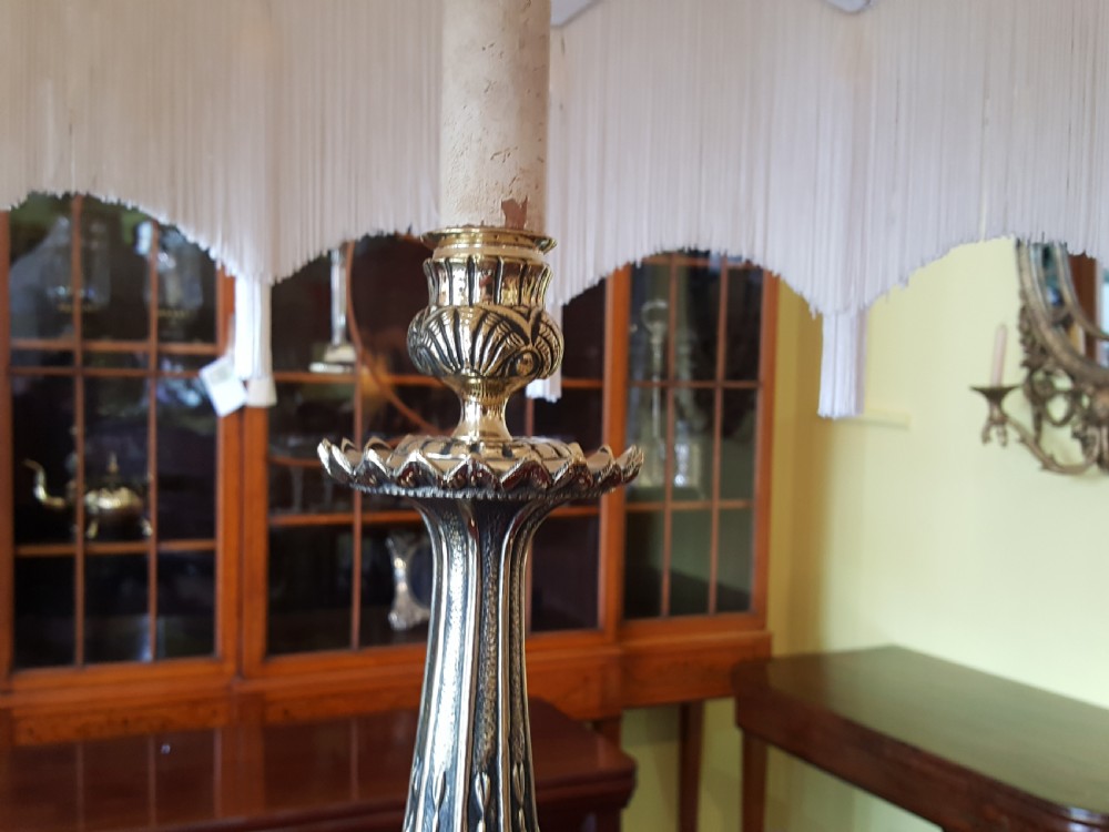 Pair of Edwardian Adam style brass lamp standards View IV