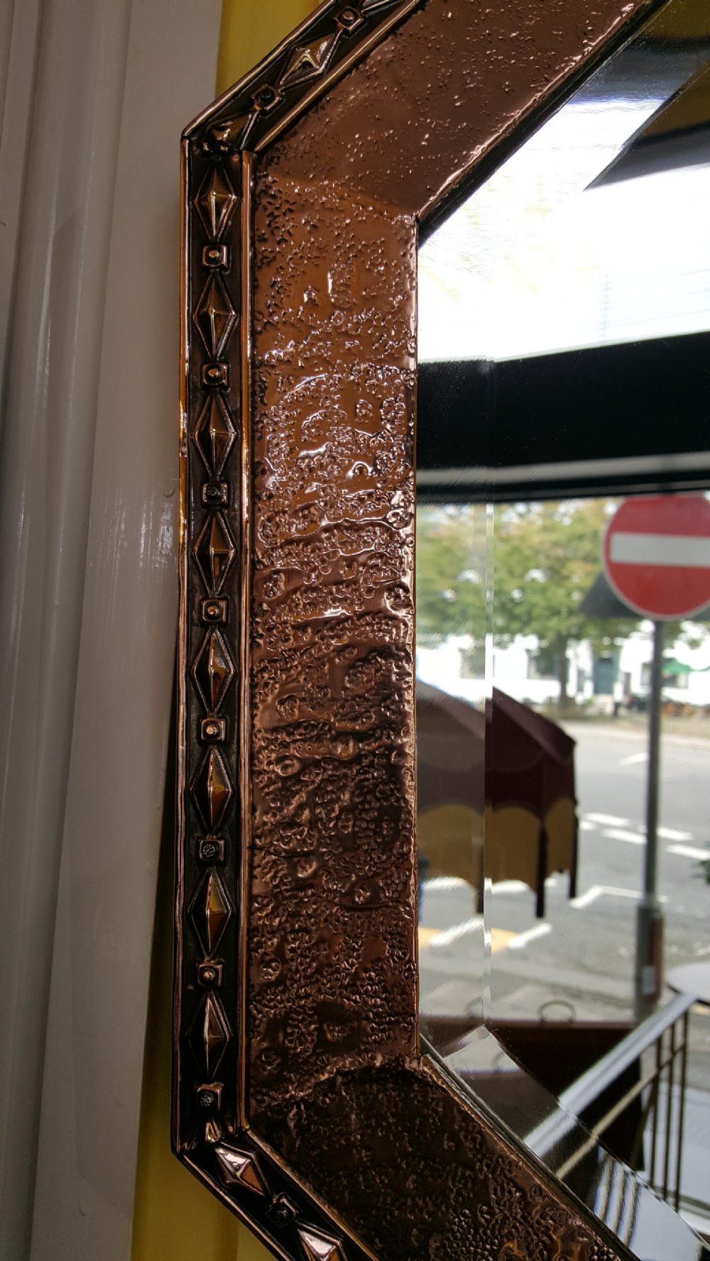 Arts and Crafts Beaten Copper and Brass Mirror View V