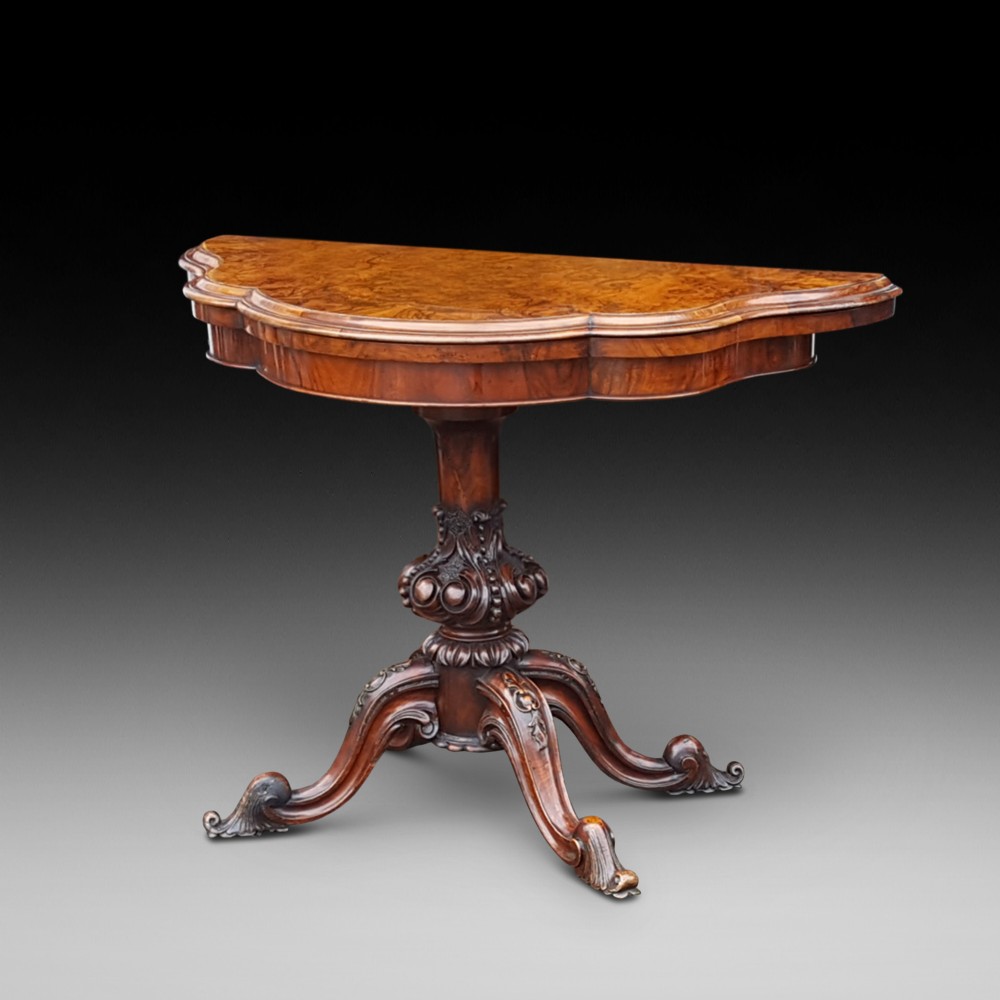  Late Victorian Burr Walnut Serpentine Shape Card Table