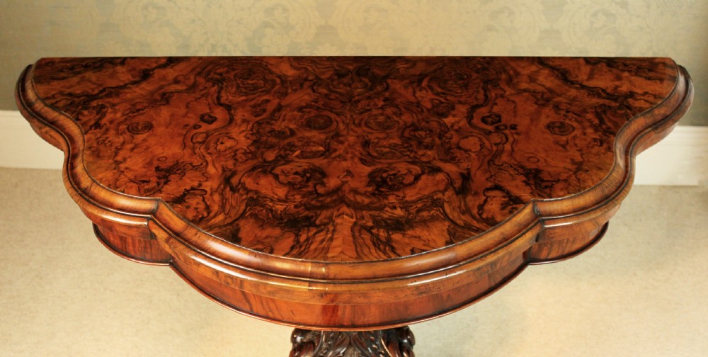  Late Victorian Burr Walnut Serpentine Shape Card Table View III