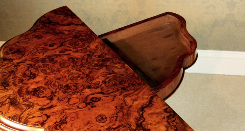  Late Victorian Burr Walnut Serpentine Shape Card Table View VIII
