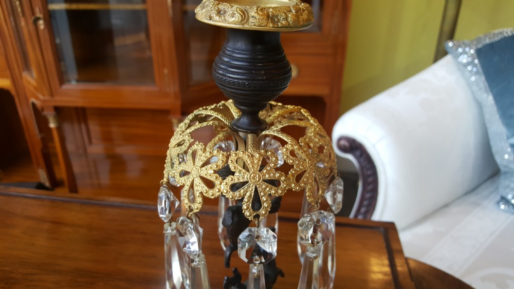 Pair of Regency Patinated Bronze and Gilt Bronze Lustres View III