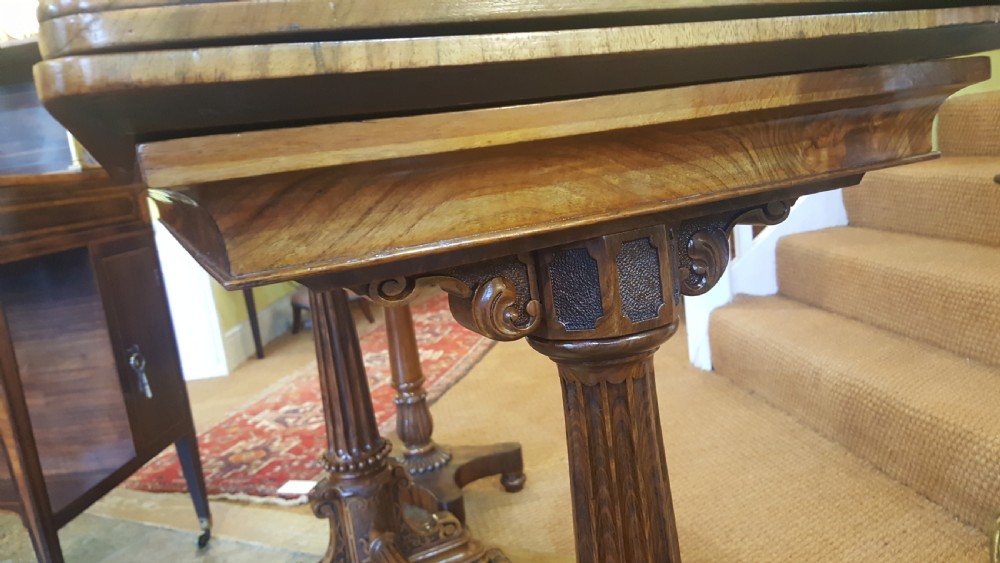 Victorian Burr Walnut Fold Over Card Table View VII