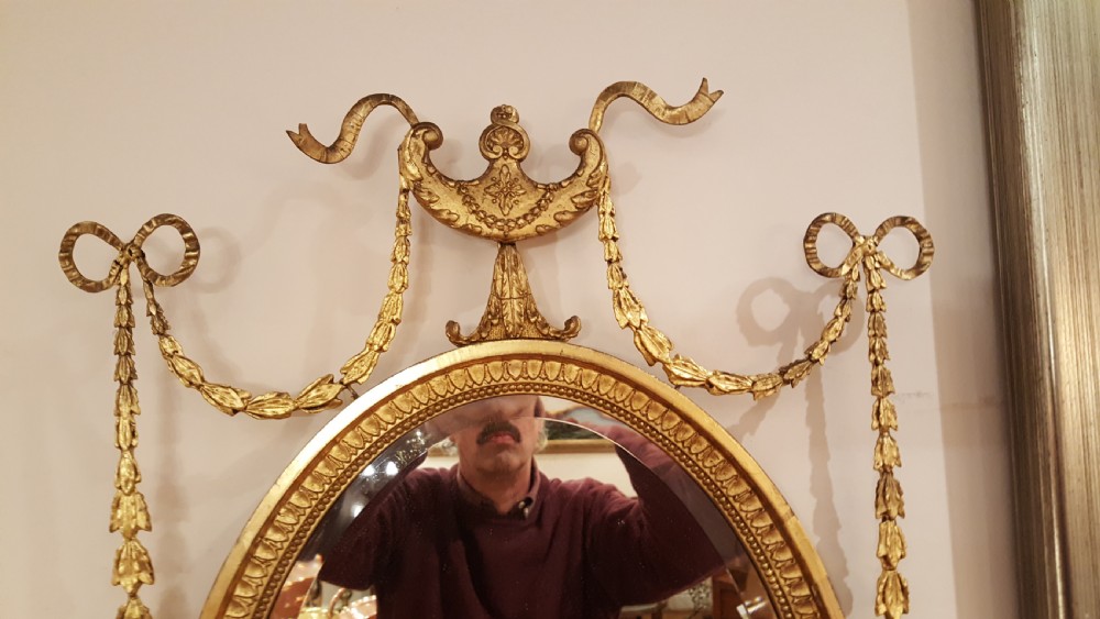 Pair of Edwardian Adam Revival carved gilt wood and gesso wall mirrors View VI