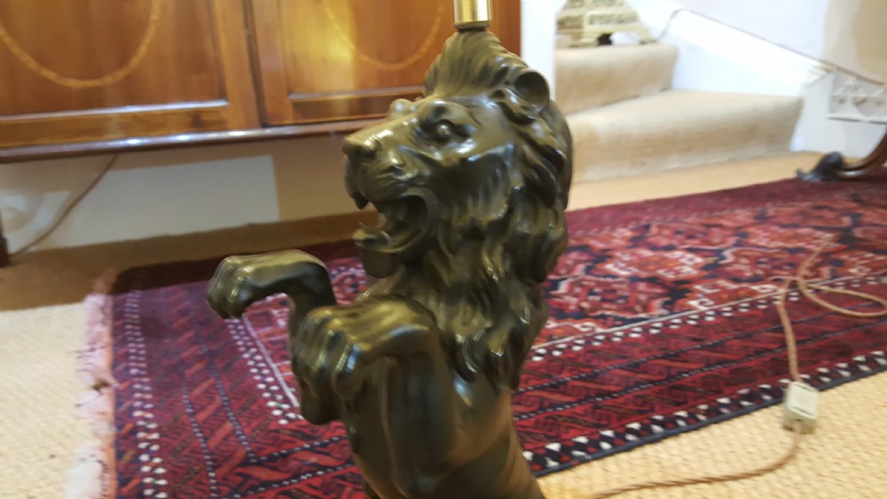  Early 20thC Bronze Lion Table Lamp View II