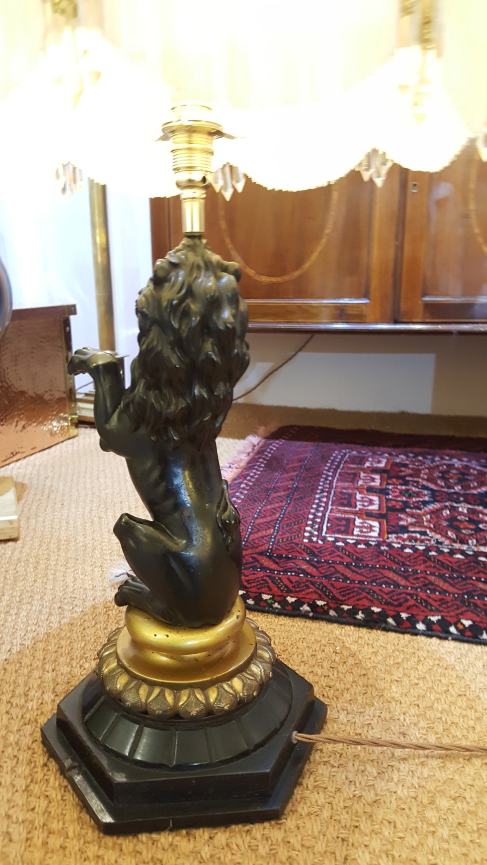  Early 20thC Bronze Lion Table Lamp View VI