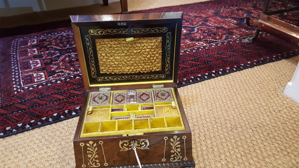 Regency Rosewood and Brass Inlaid Jewellery Box View II