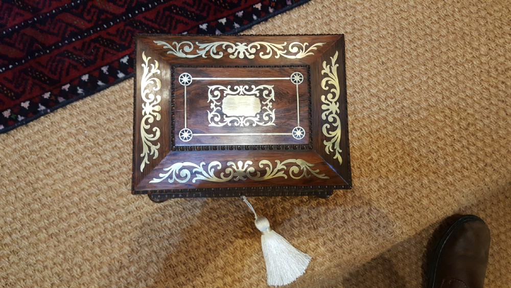 Regency Rosewood and Brass Inlaid Jewellery Box View V
