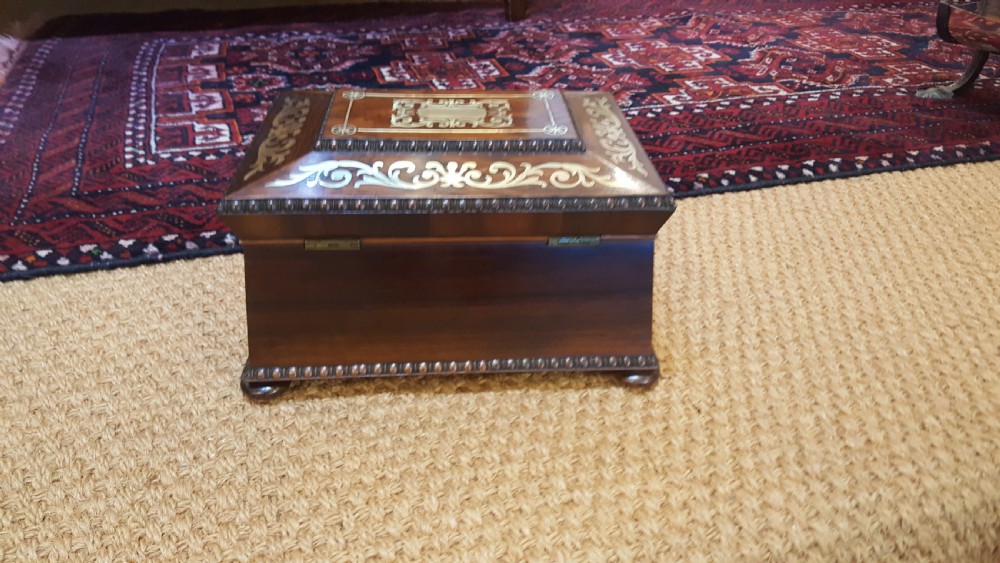 Regency Rosewood and Brass Inlaid Jewellery Box View VI