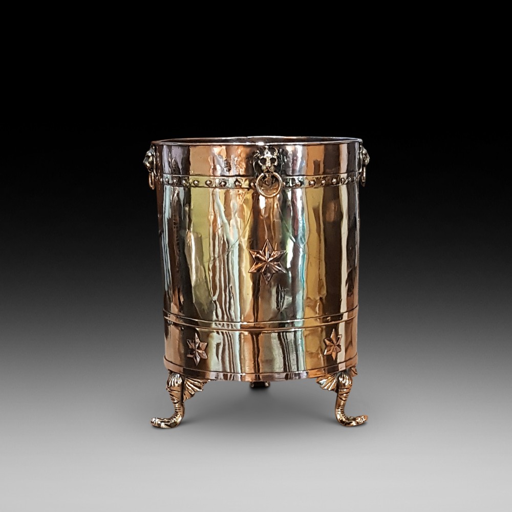 19thC brass and copper cylindrical coal or log bucket