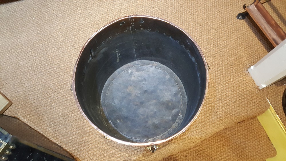 19thC brass and copper cylindrical coal or log bucket View VI