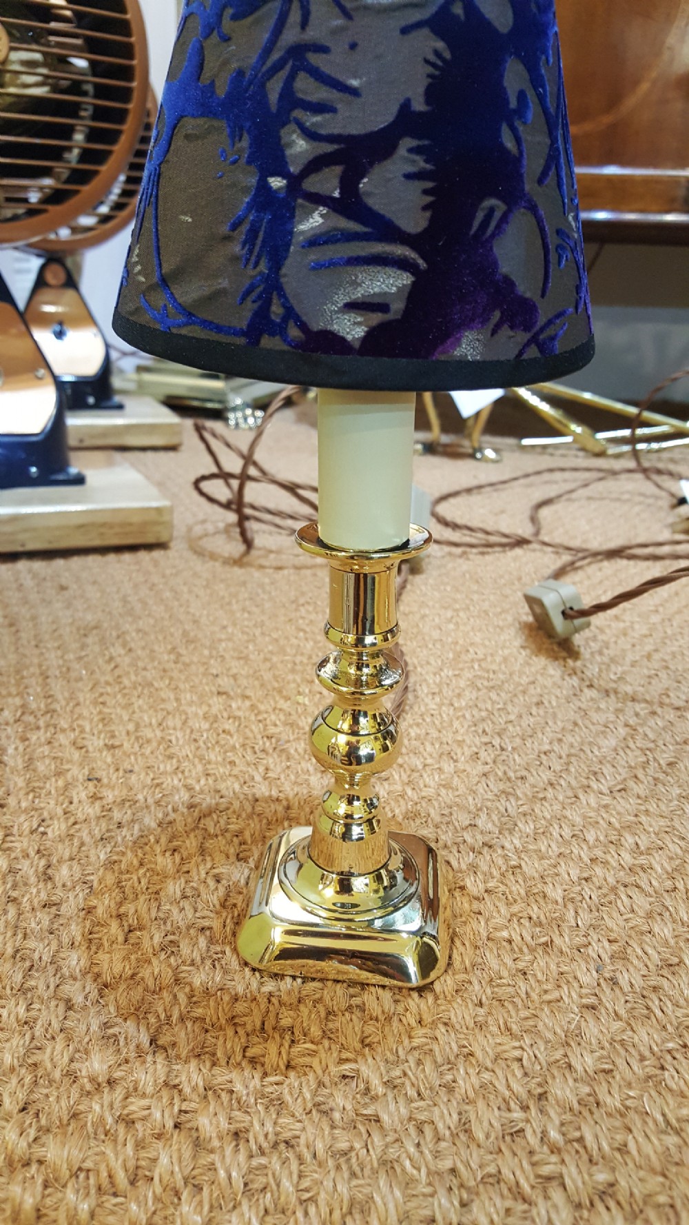 Pair of Victorian Brass Candlesticks converted to Bedside Lamps View IV