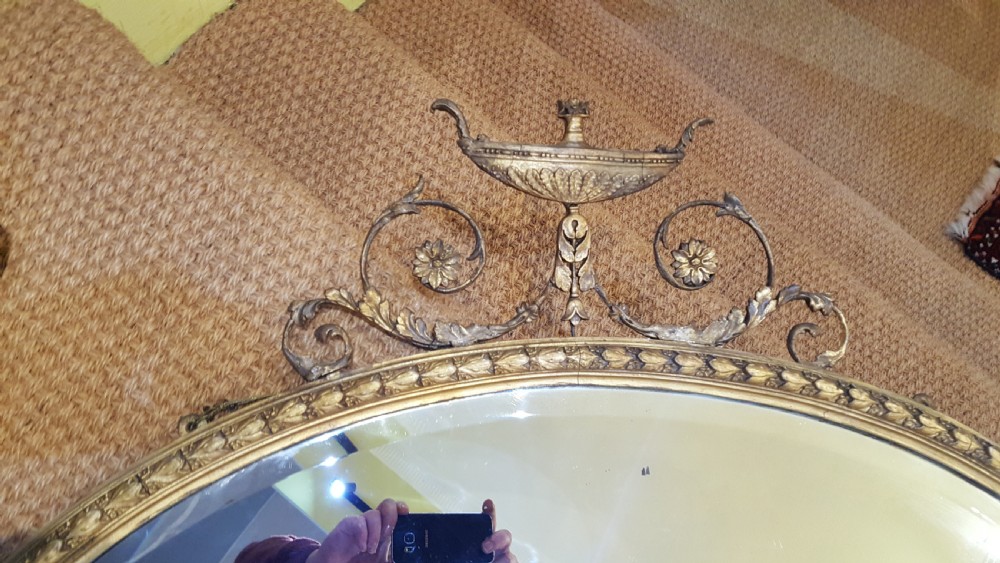 Late 19thC Neoclassical Oval Gilt Mirror View VI