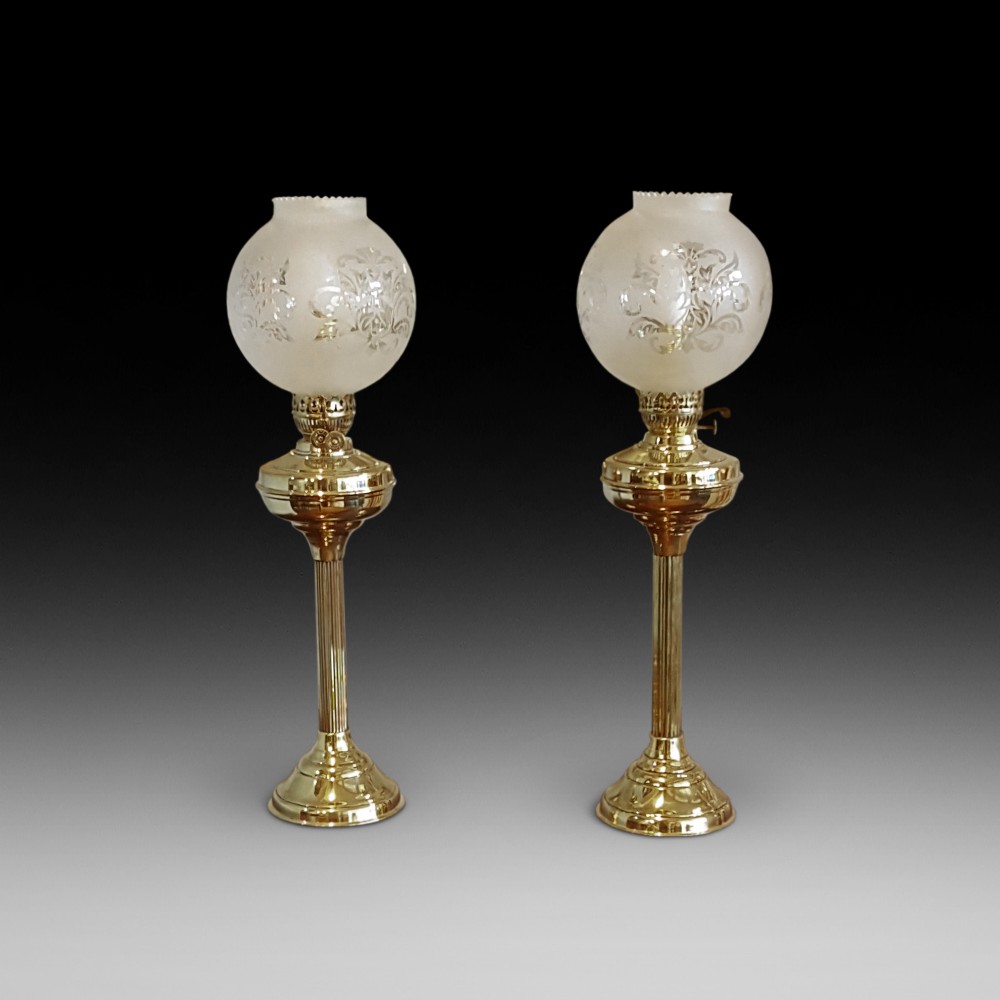 Pair of Early 20thC Brass Table Oil Lamps
