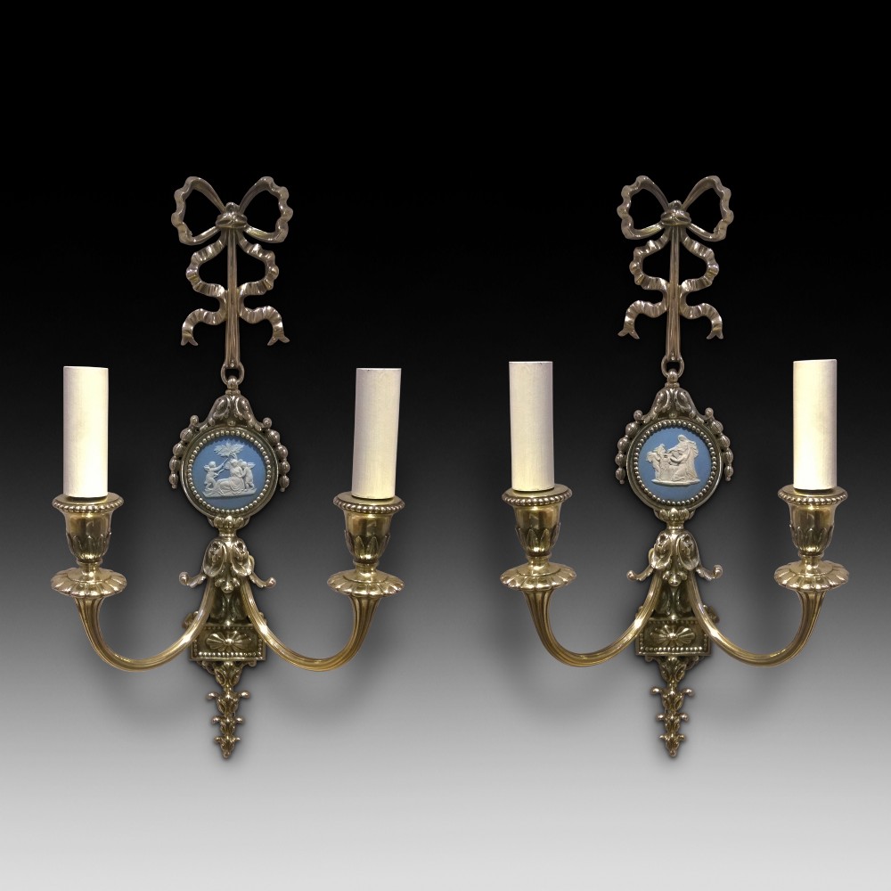 Pair of Edwardian Adam Style Brass Twin Wall Lights