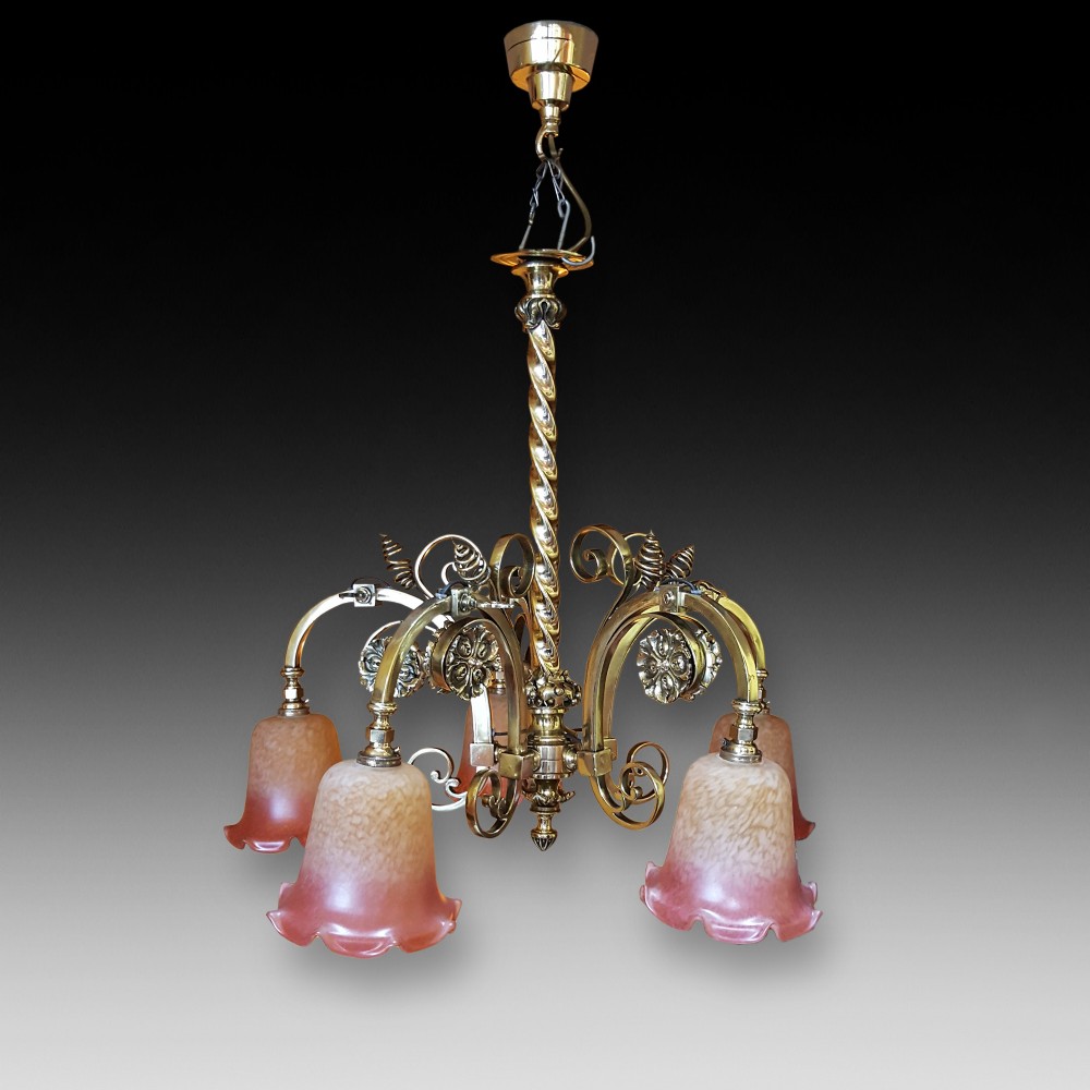 Victorian Brass Gas Powered Chandelie