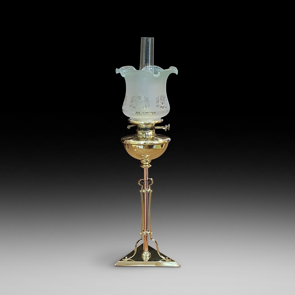 Art Nouveau copper and brass oil lamp