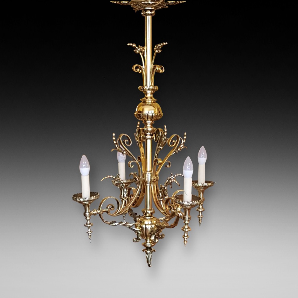 Late 19thC Brass 4 Arm Chandelier