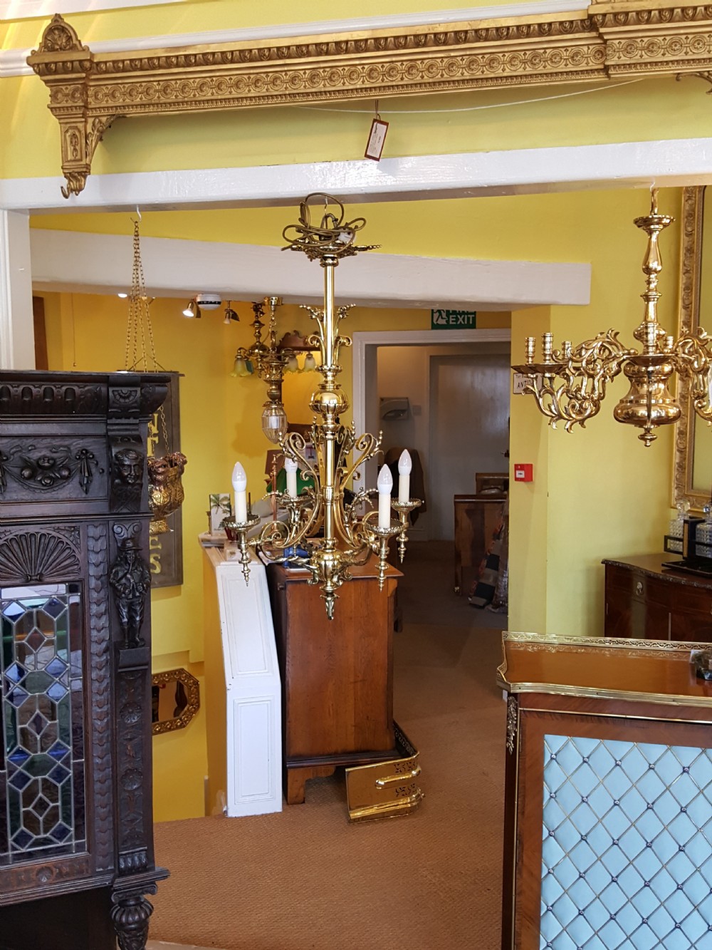 Late 19thC Brass 4 Arm Chandelier View II