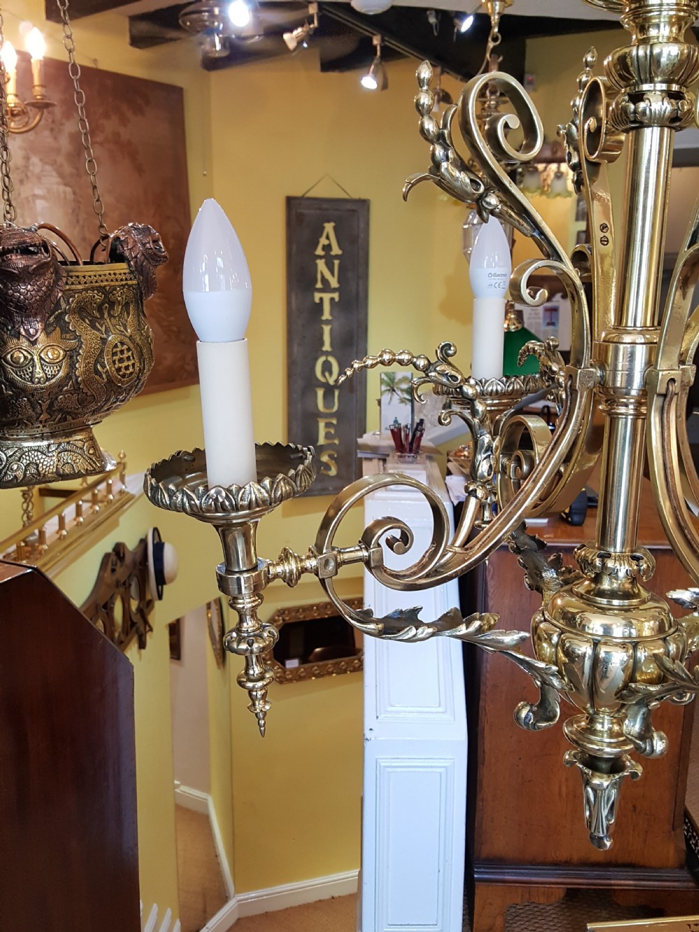 Late 19thC Brass 4 Arm Chandelier View III