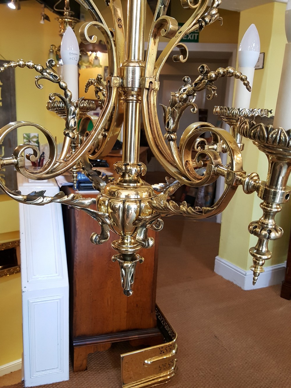 Late 19thC Brass 4 Arm Chandelier View V
