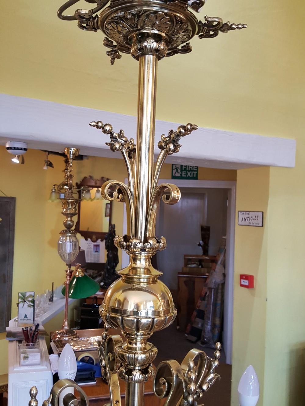 Late 19thC Brass 4 Arm Chandelier View VI