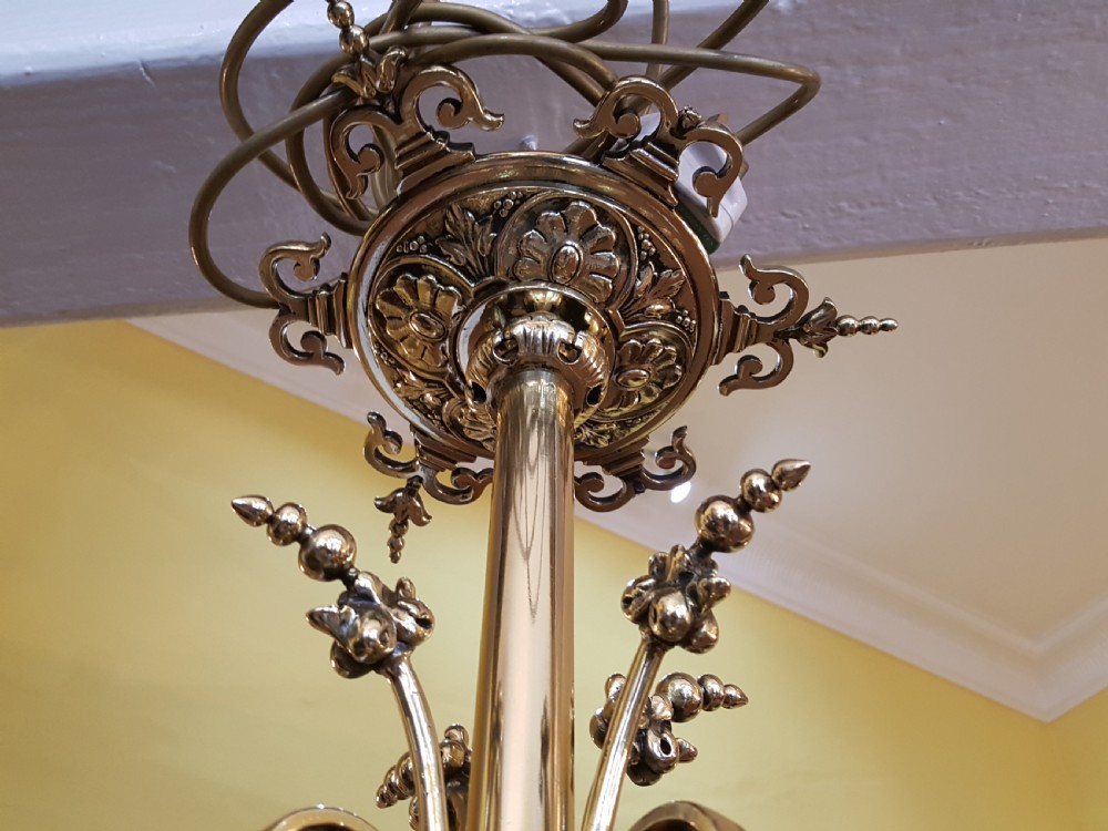 Late 19thC Brass 4 Arm Chandelier View VII