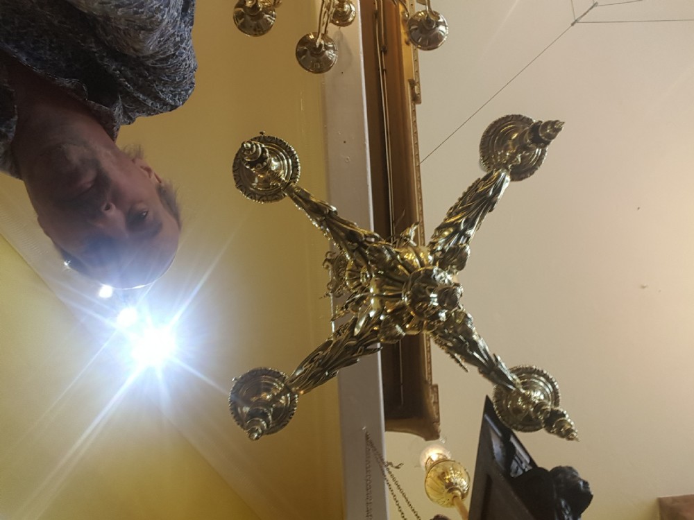 Late 19thC Brass 4 Arm Chandelier View VIII