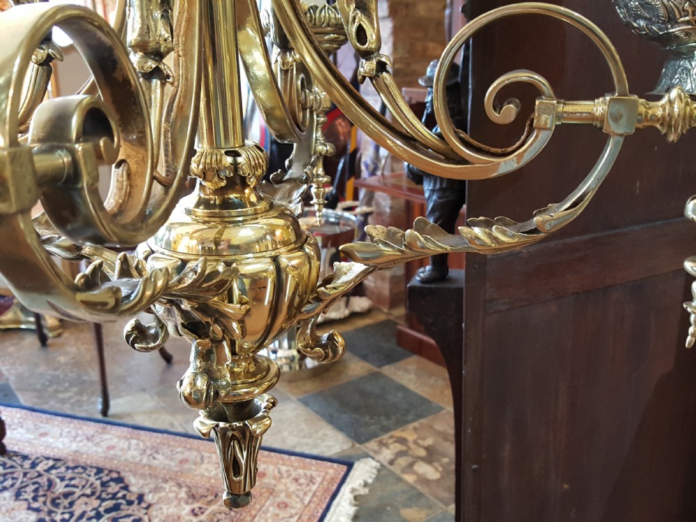 Late 19thC Brass 4 Arm Chandelier View IX