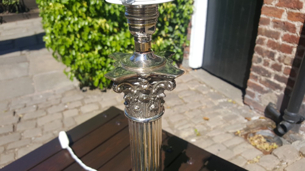 Early 20thC Silverplated Corinthian Column Table Lamp View II