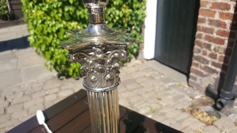 Early 20thC Silverplated Corinthian Column Table Lamp View III