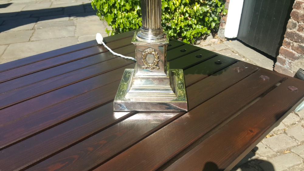 Early 20thC Silverplated Corinthian Column Table Lamp View IV