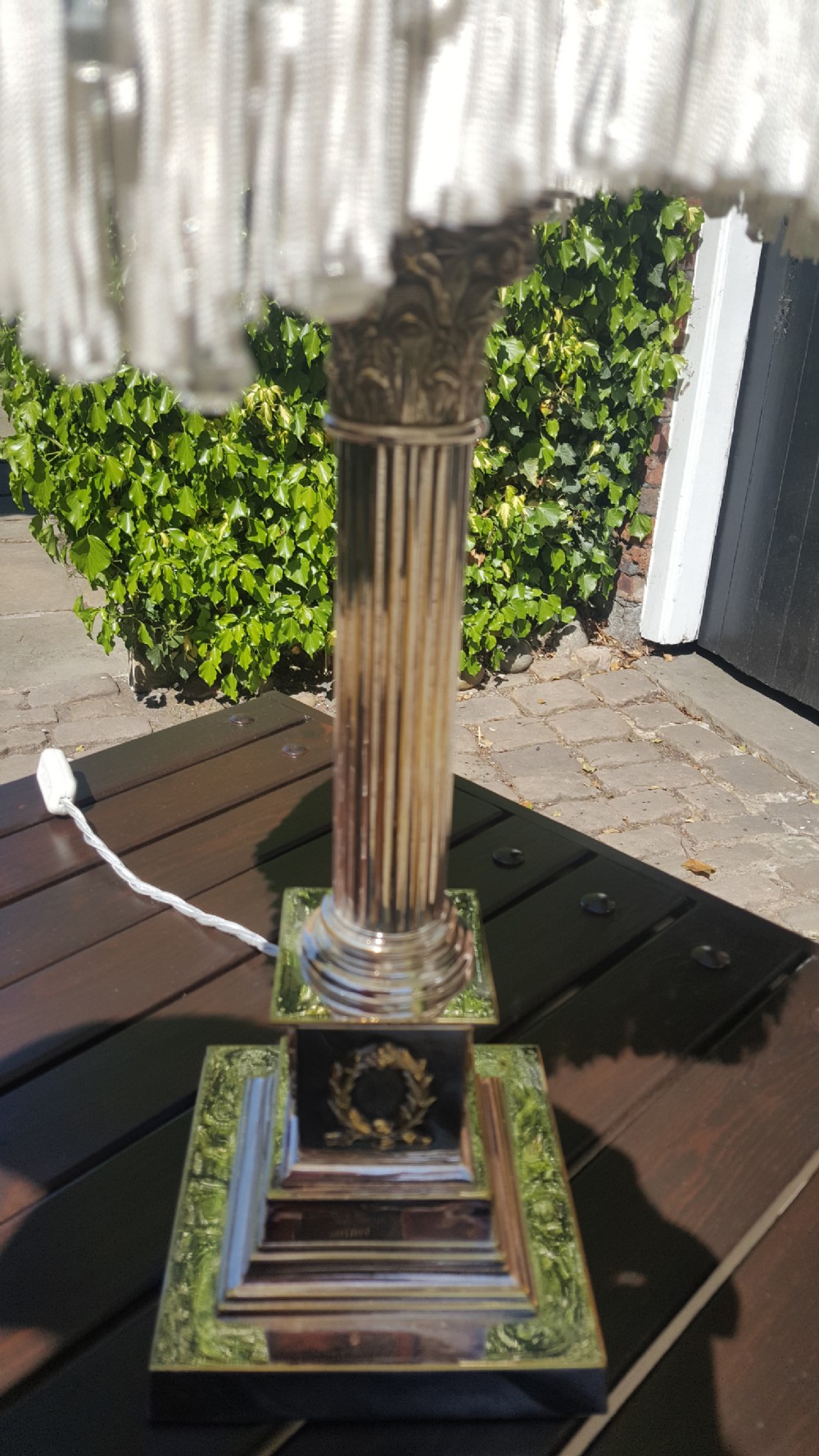 Early 20thC Silverplated Corinthian Column Table Lamp View V