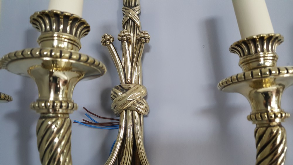 Pair of Edwardian Brass Three Branch Lamp Sconces View III