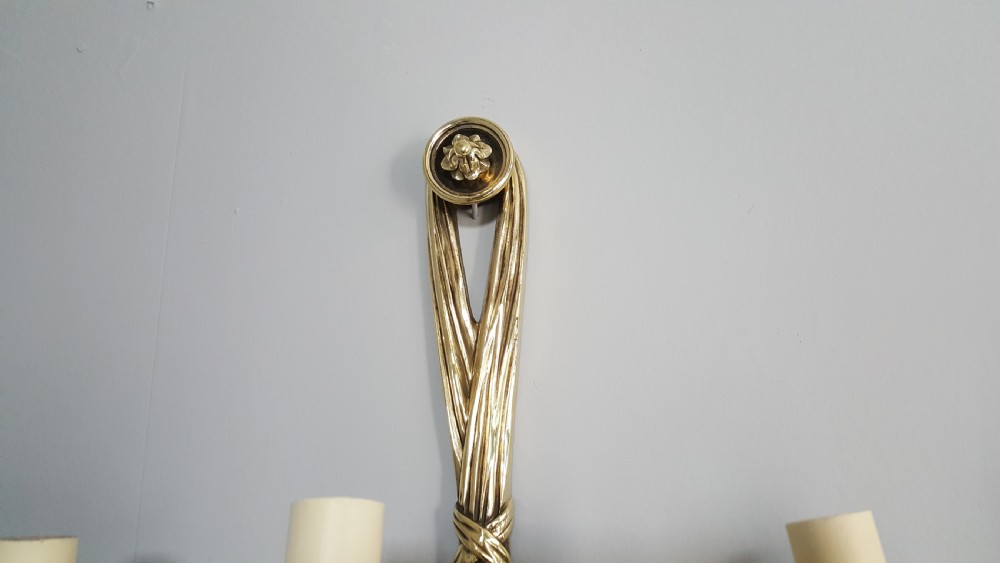 Pair of Edwardian Brass Three Branch Lamp Sconces View IV