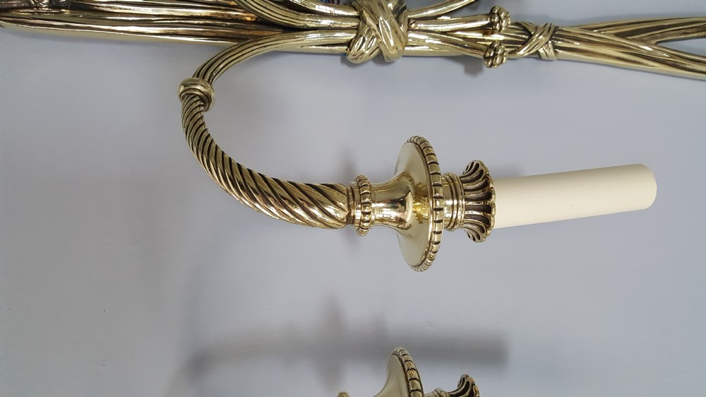 Pair of Edwardian Brass Three Branch Lamp Sconces View V