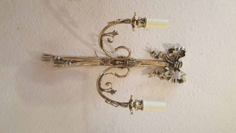 Four Early 20thC Louis XVI Style Brass Wall Lights View II