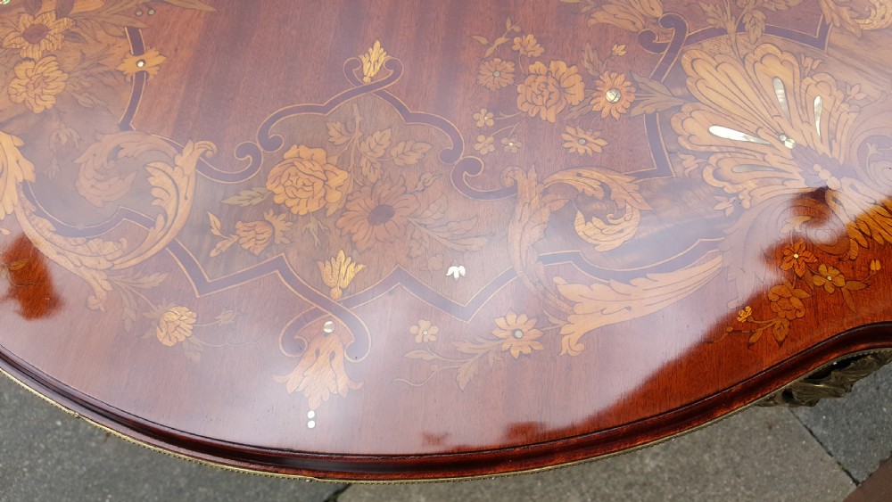 Early 20thC Continental mahogany inlaid centre table View IV