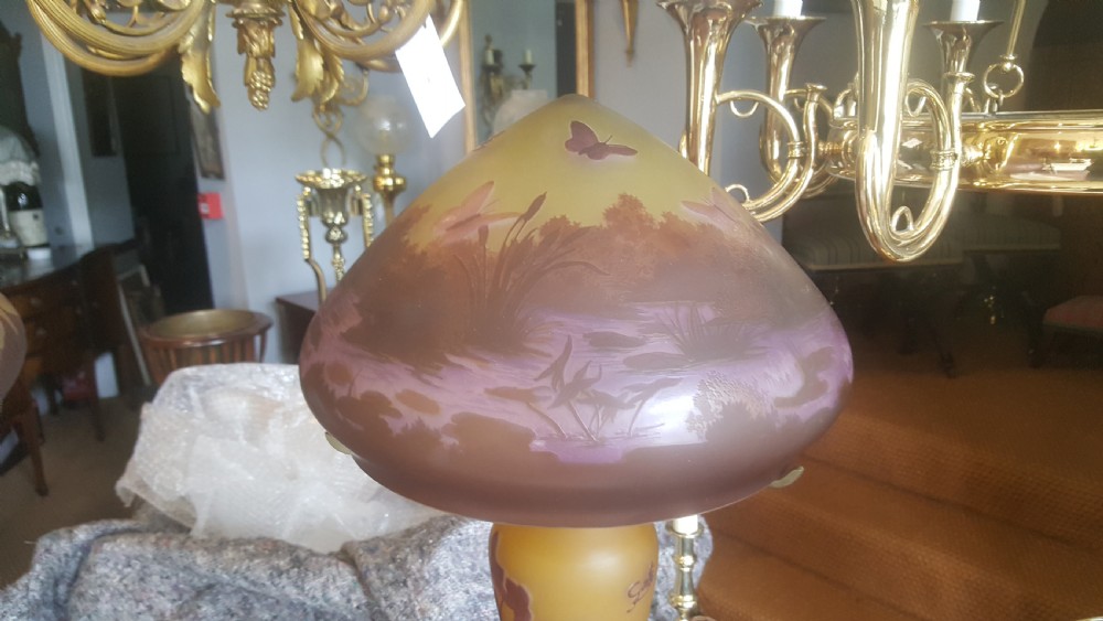 Matched Pair of Galle Art Nouveau Style Cameo Glass Table Lamps View V