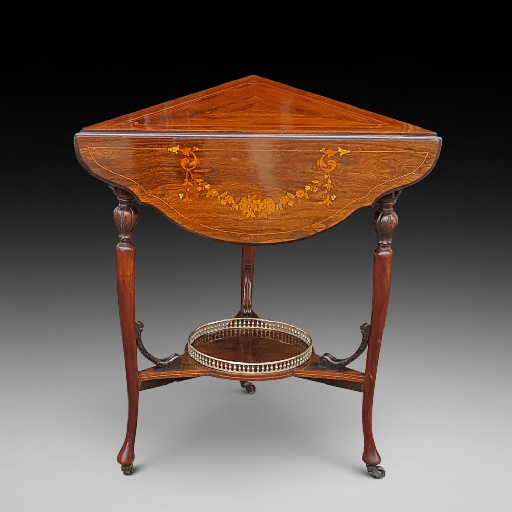 Edwardian inlaid rosewood dropleaf occasional table