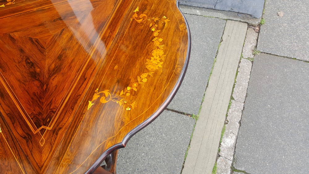 Edwardian inlaid rosewood dropleaf occasional table View V