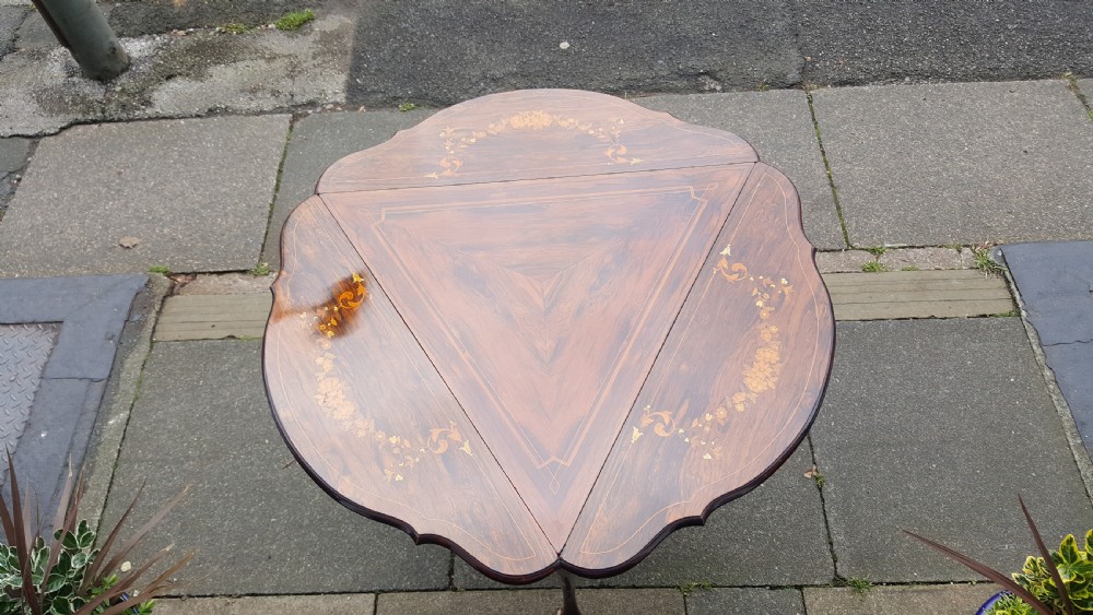 Edwardian inlaid rosewood dropleaf occasional table View VI